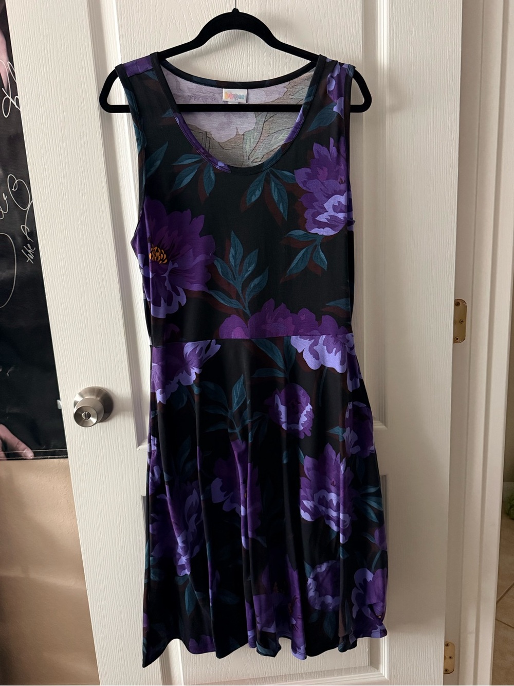 LuLaRoe Nicki Dress XL Purple Floral Sleeveless Pocket Swing Dress - Picture 2 of 6